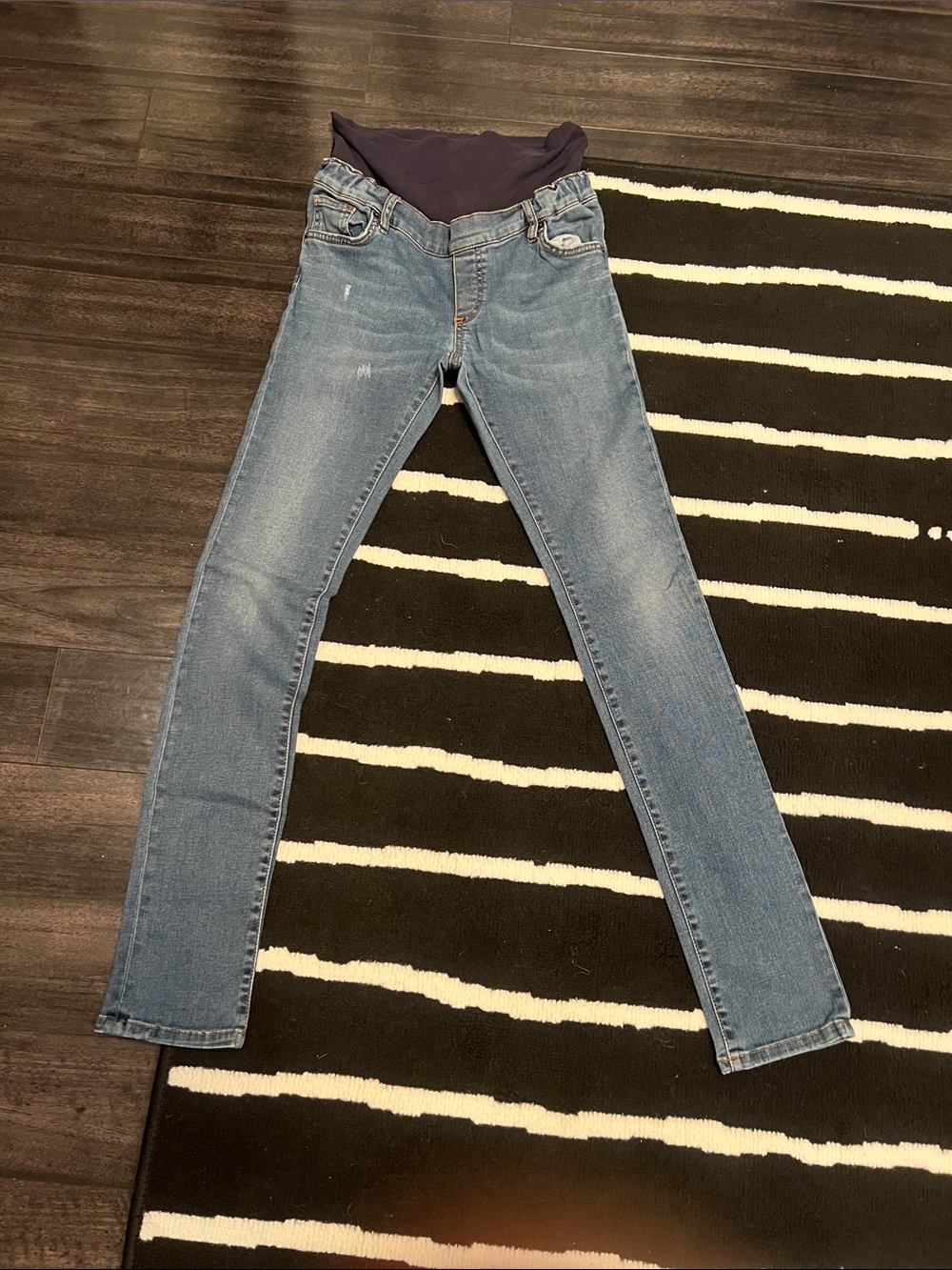 Light Blue Maternity Skinny Jeans with Navy Support Panel